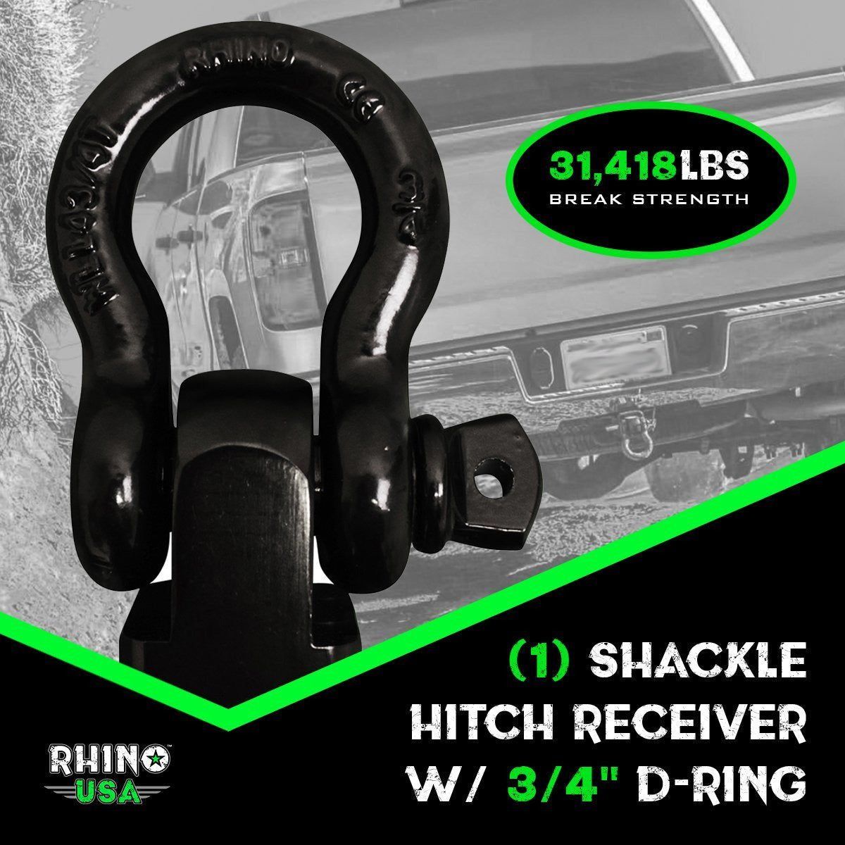 20' Tow Strap & Shackle Hitch Receiver Combo
