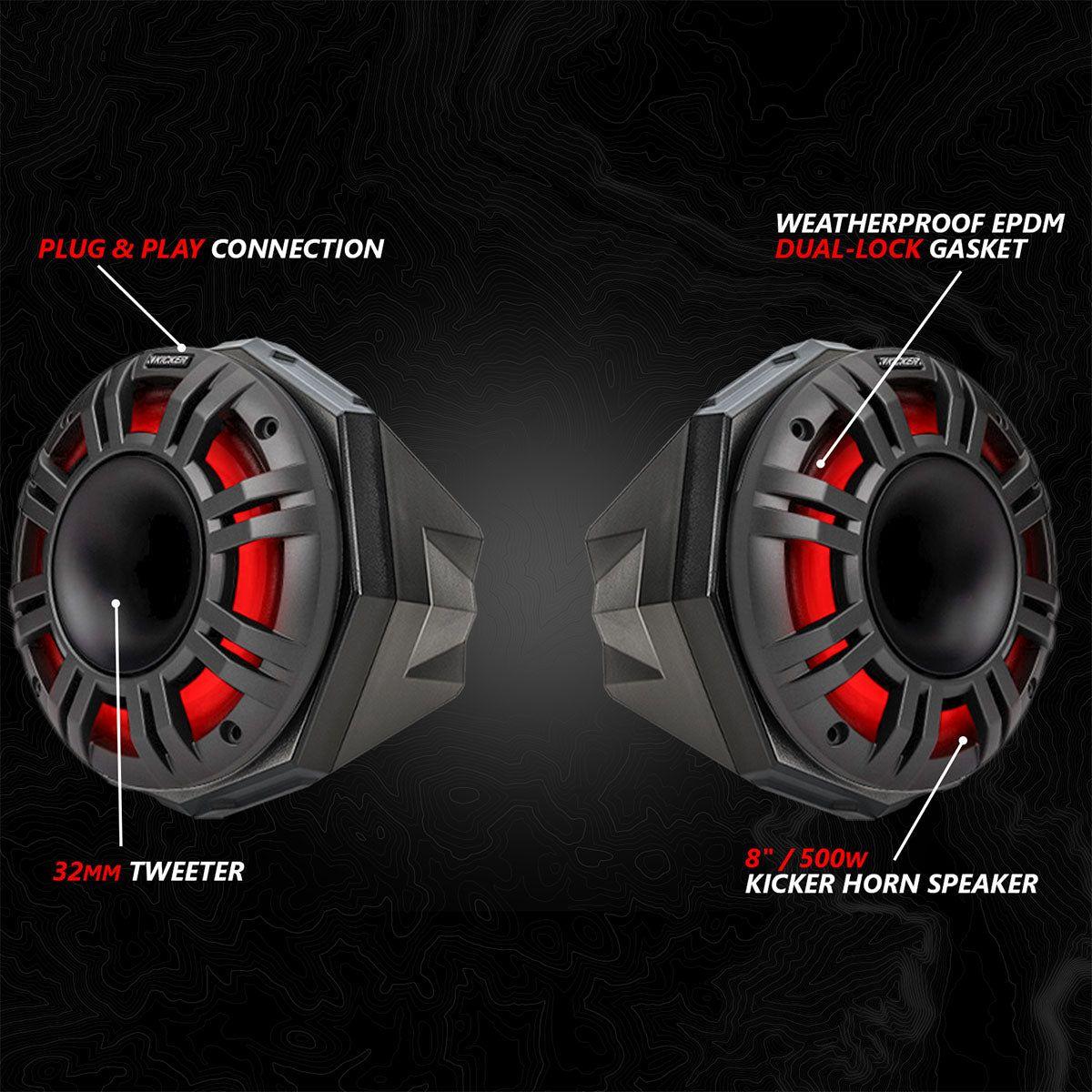 Can Am Maverick R Phase 6 K-Spec 1650 Watt 6 Speaker System with 8" Horns