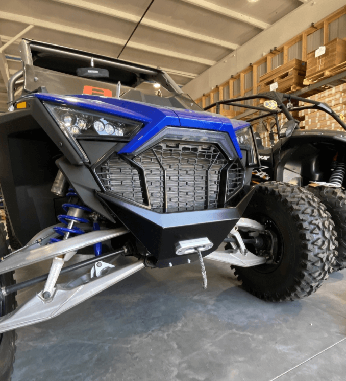 Polaris Pro R Front Bumper Powder Black Side Angle by AJK Offroad