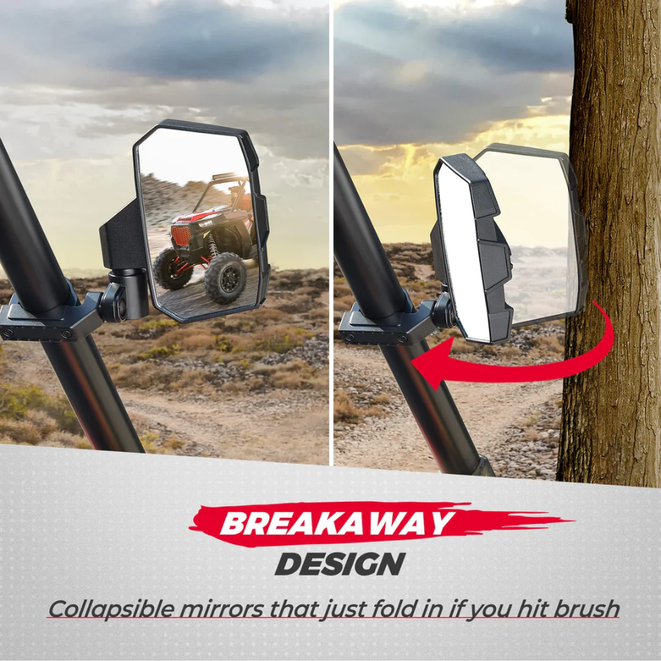 Kemimoto Polaris 1.6"-2" Roll Bar Cage UTV Side Mirrors - 1 Pair