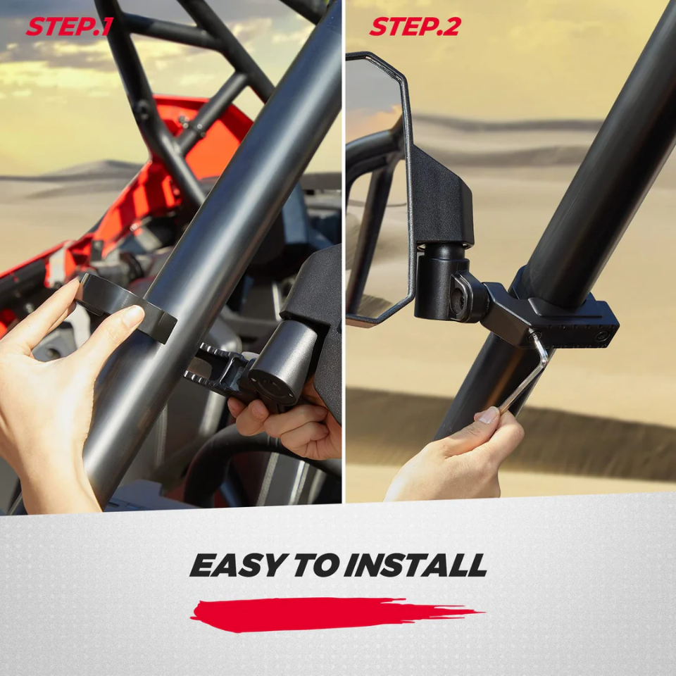 Kemimoto Polaris 1.6"-2" Roll Bar Cage UTV Side Mirrors - 1 Pair