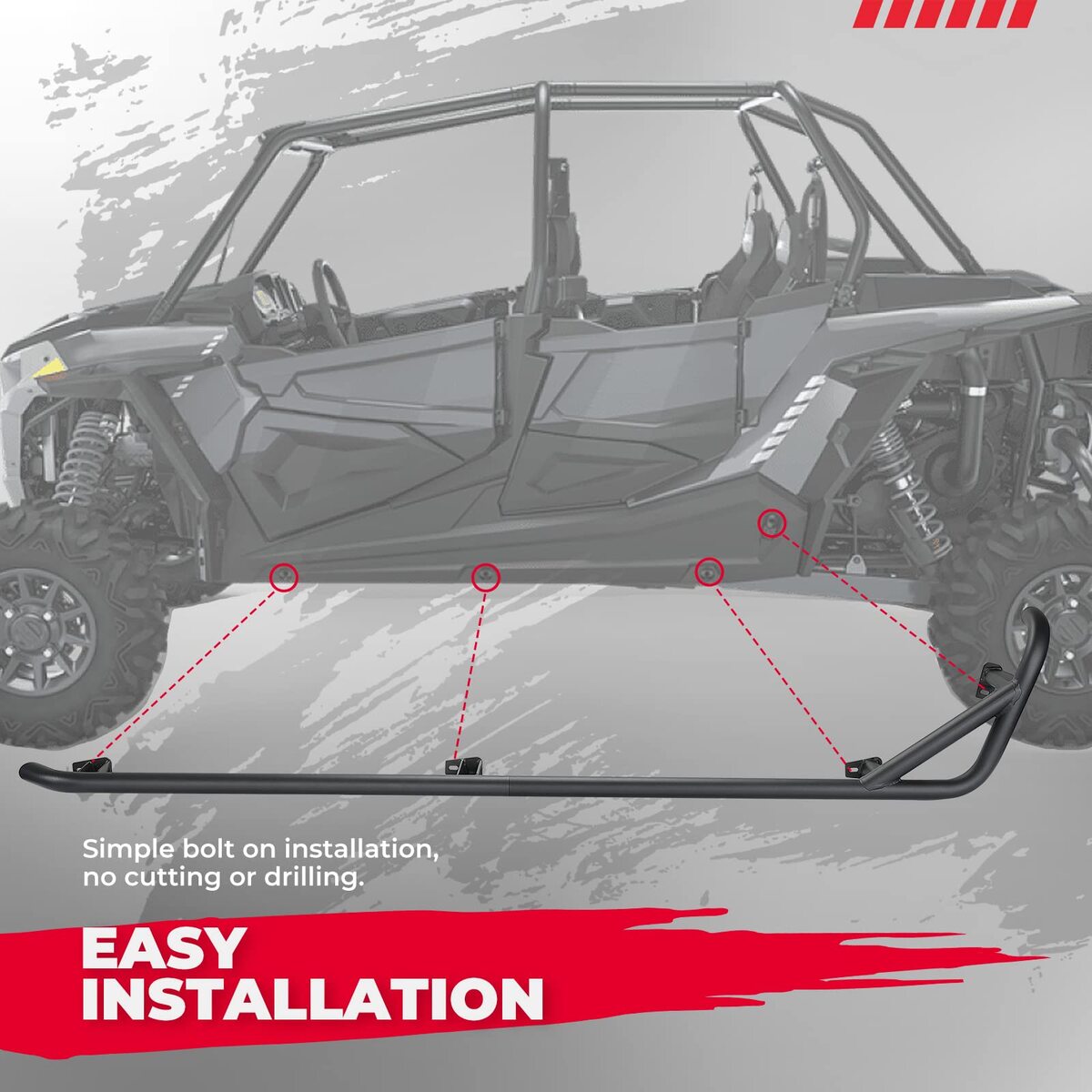 Kemimoto '14-'23 Polaris RZR XP 4 1000/ 4 Turbo Steel Nerf Bars Fit
