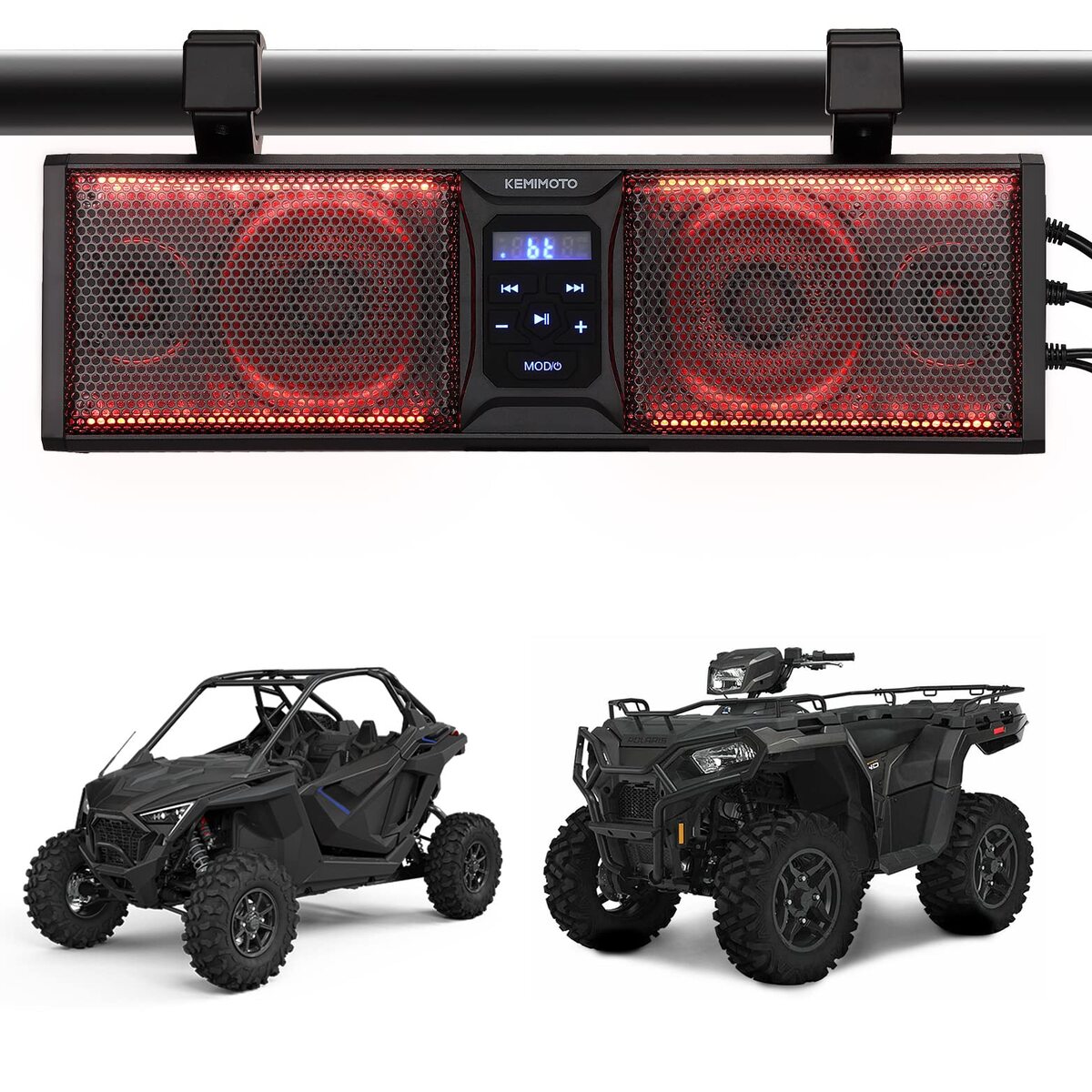 Kemimoto UTV/ATV 16'' RGB Sound Bar BT 5.0 Amplified IP65 Waterproof Dustproof