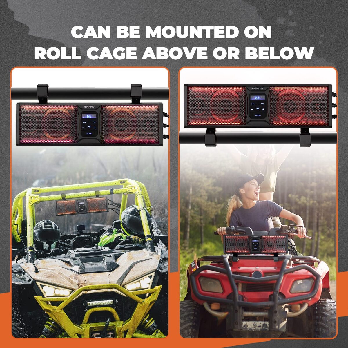 Kemimoto UTV/ATV 16'' RGB Sound Bar BT 5.0 Amplified IP65 Waterproof Dustproof