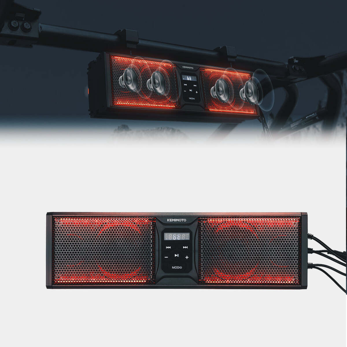 Kemimoto UTV/ATV 16'' RGB Sound Bar BT 5.0 Amplified IP65 Waterproof Dustproof