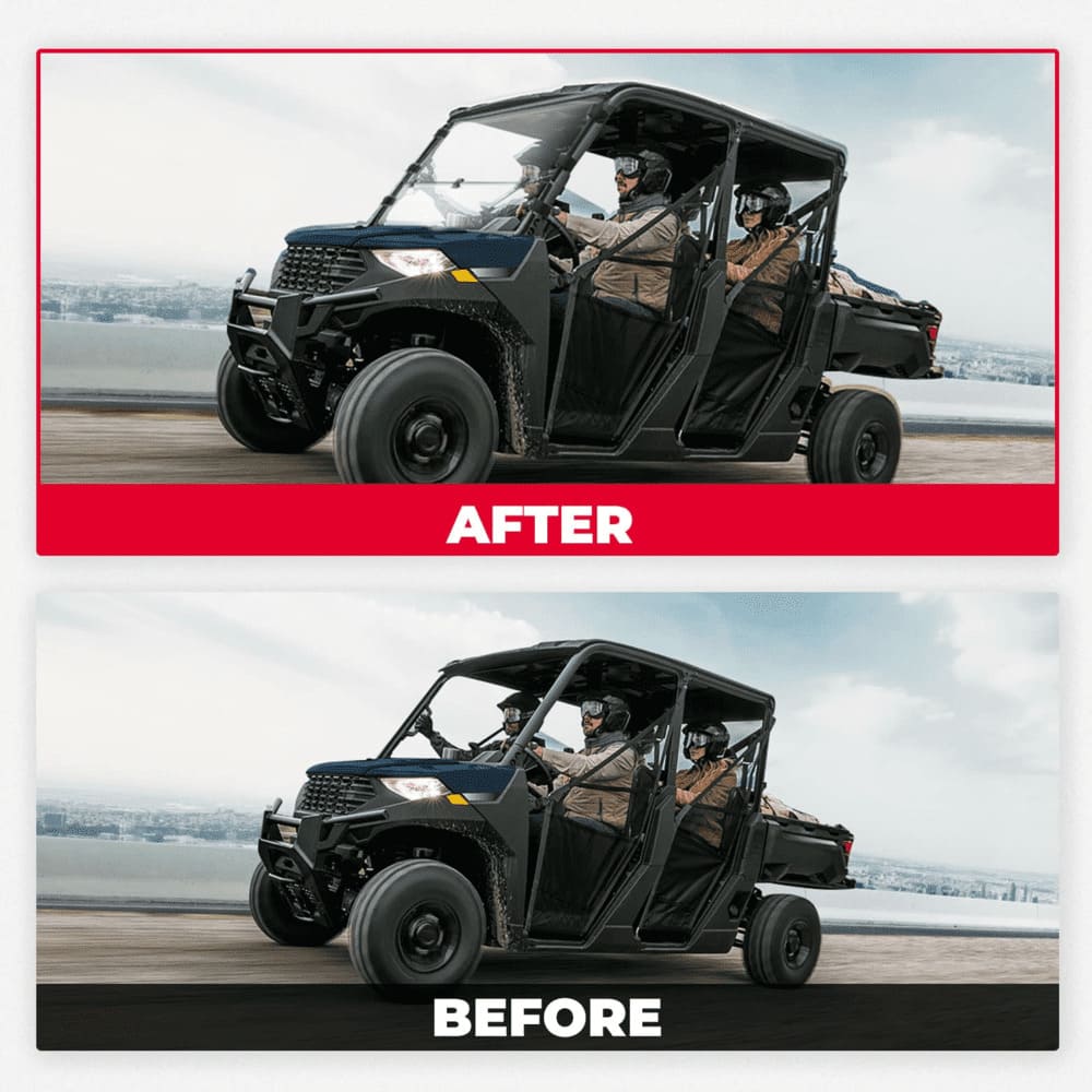Kemimoto '17-'24 Polaris Ranger 1000/XP 1000/Crew 2-In-1 Flip Up Windshield