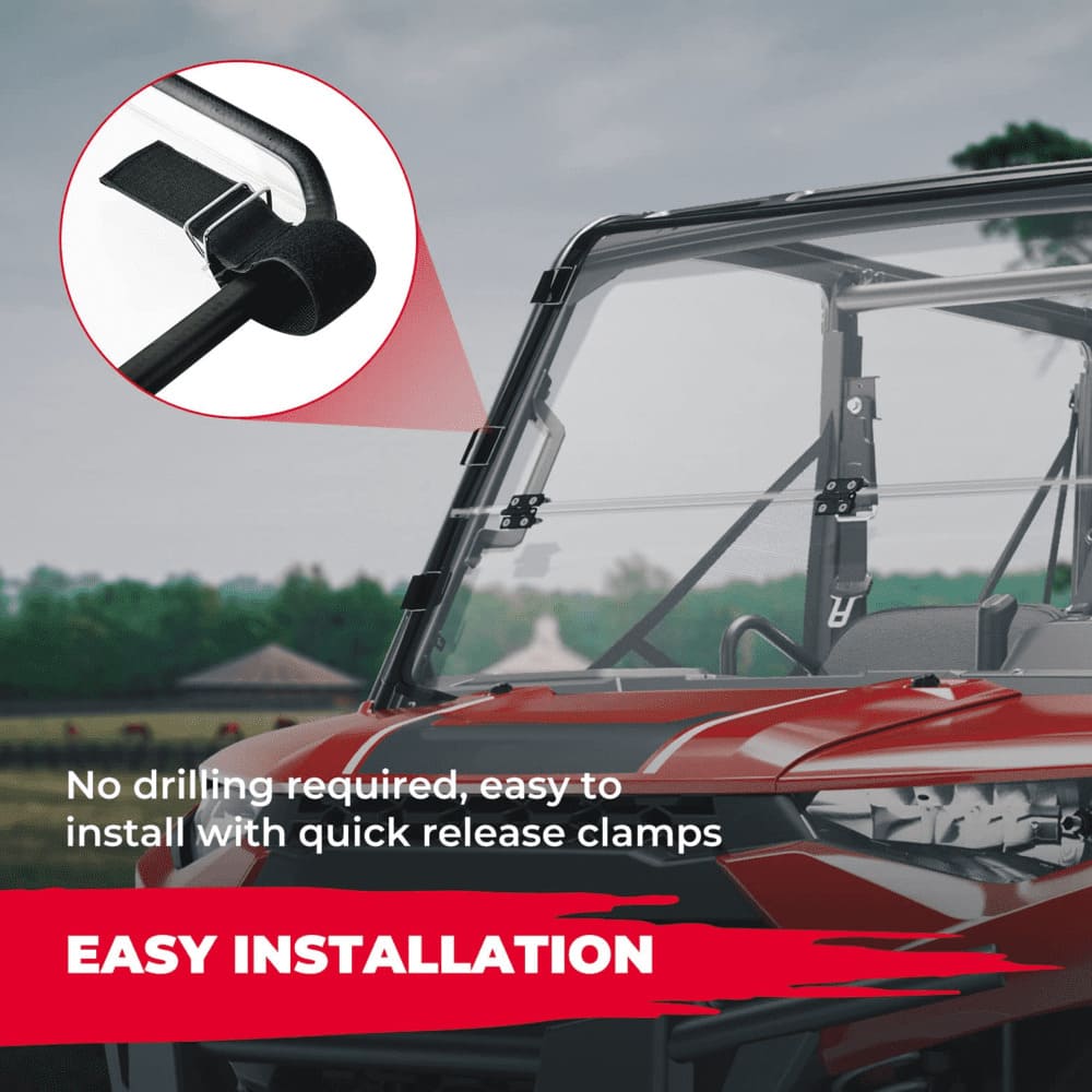 Kemimoto '17-'24 Polaris Ranger 1000/XP 1000/Crew 2-In-1 Flip Up Windshield