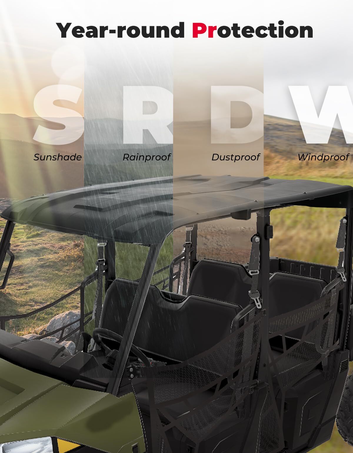 Kemimoto '17-'24 Polaris Ranger XP 1000 Crew 6-Seat Crew Roof Top Hard