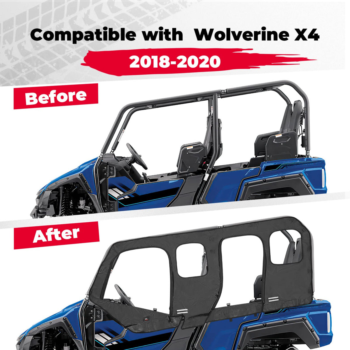 Kemimoto '18-'20 Yamaha Wolverine X4/SE Soft Cab Enclosure Upper Doors