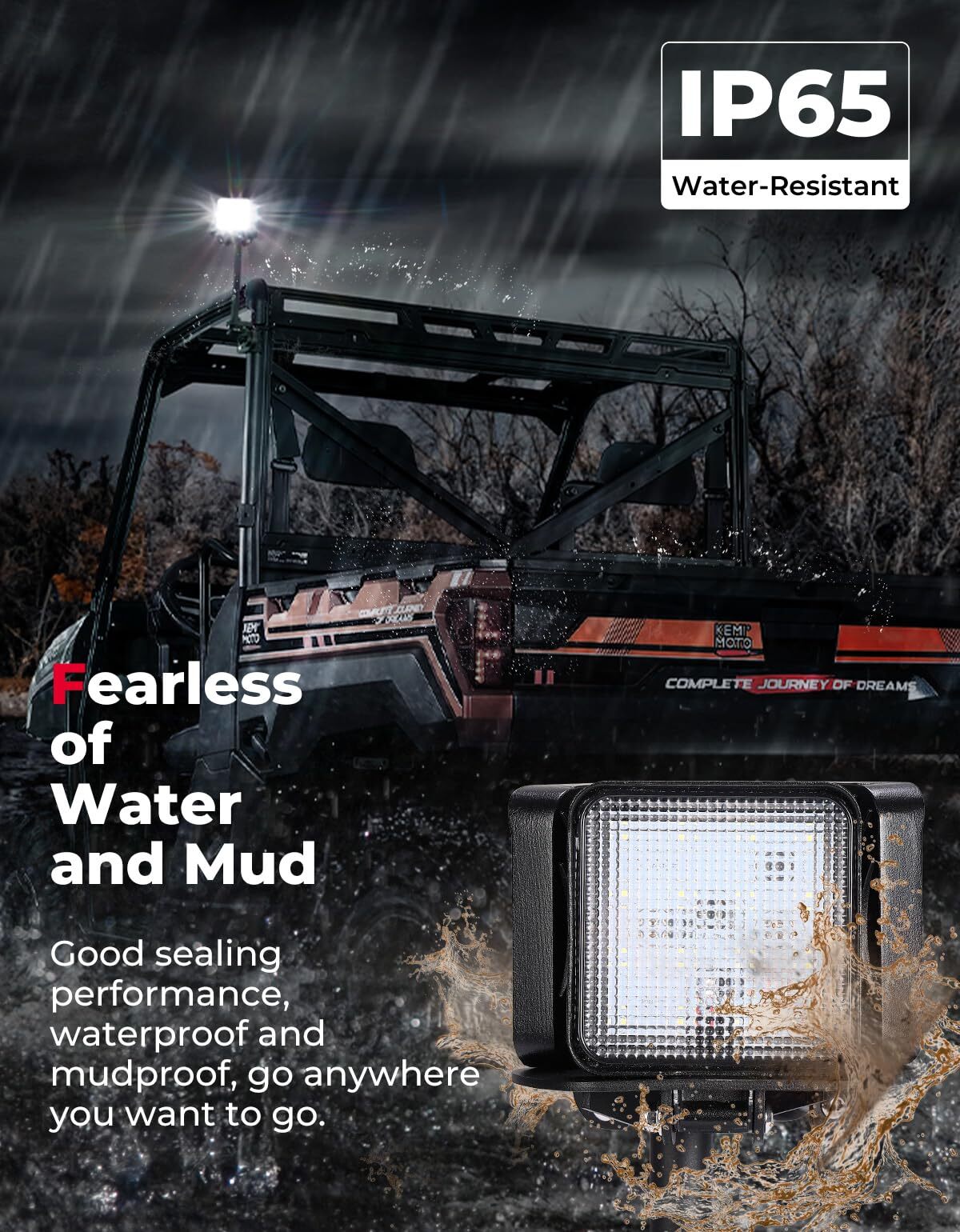 Kemimoto '18-'24 Polaris Ranger 1000/XP Work Light LED Spotlight