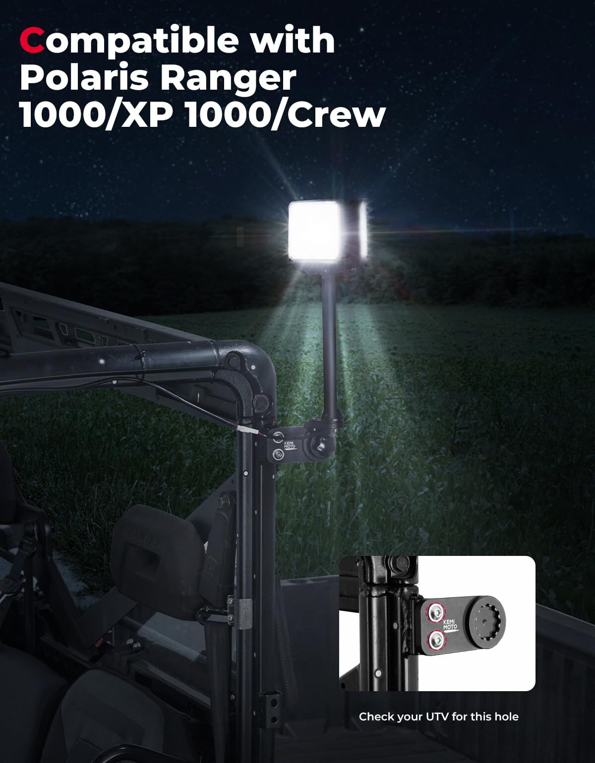 Kemimoto '18-'24 Polaris Ranger 1000/XP Work Light LED Spotlight
