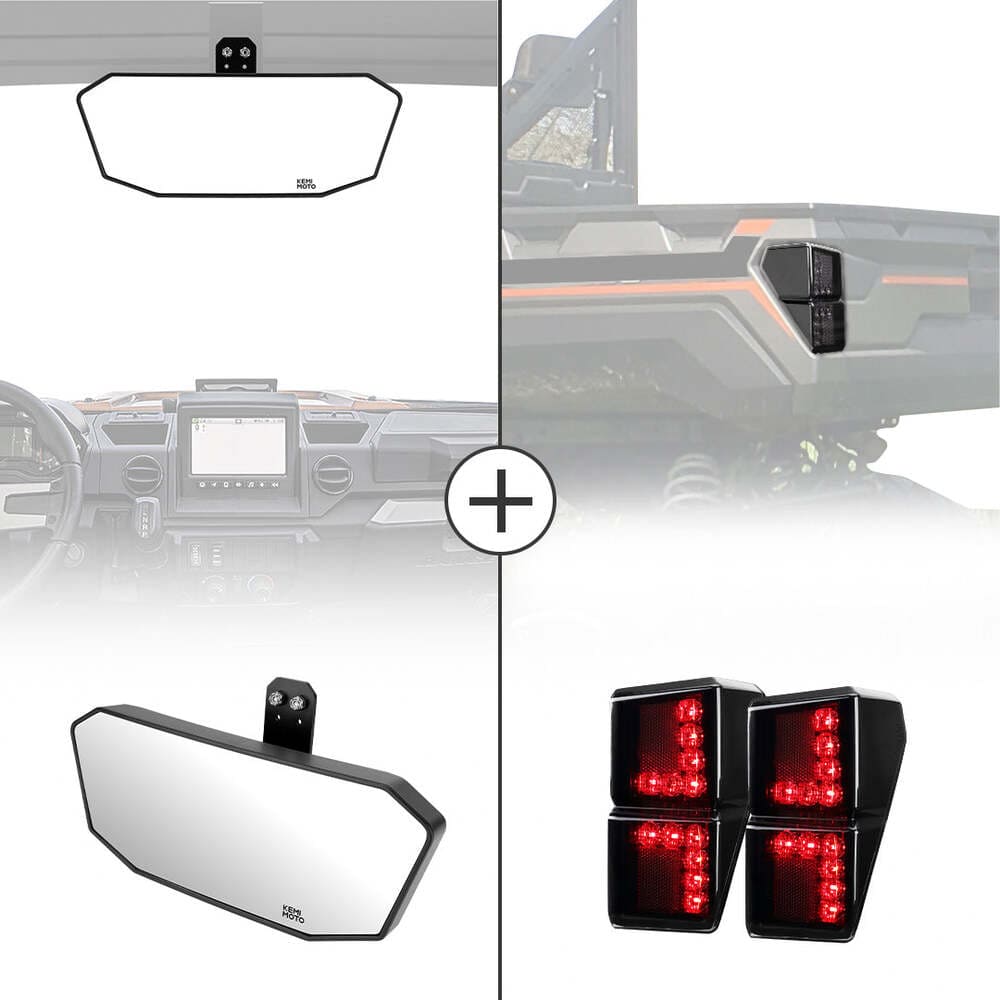 Kemimoto '18-'24 Polaris Ranger XP 1000 Rear View Mirror & Tail Light