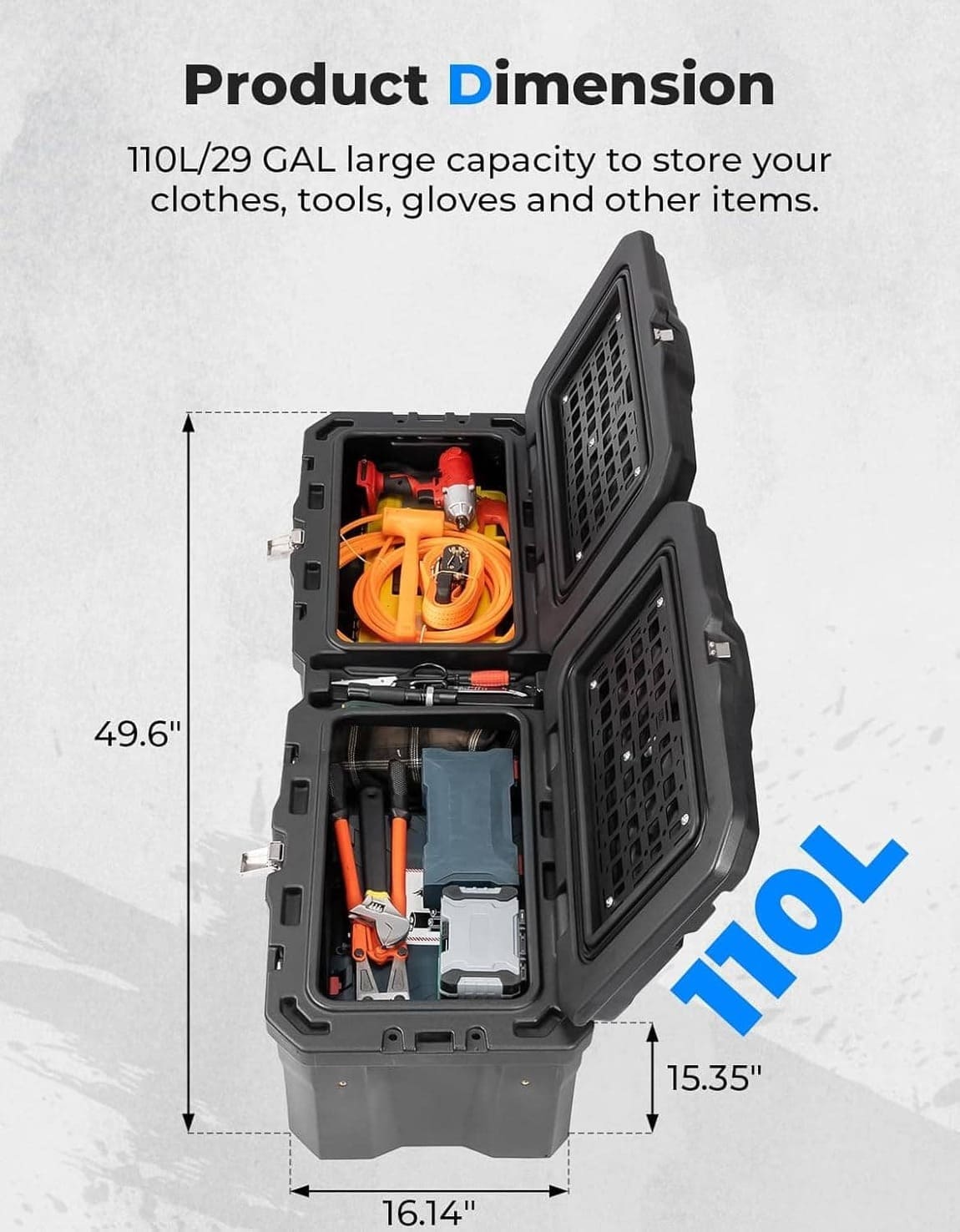 Kemimoto '18-'24 Polaris Ranger XP 1000 UTV Bed Box 29GAL