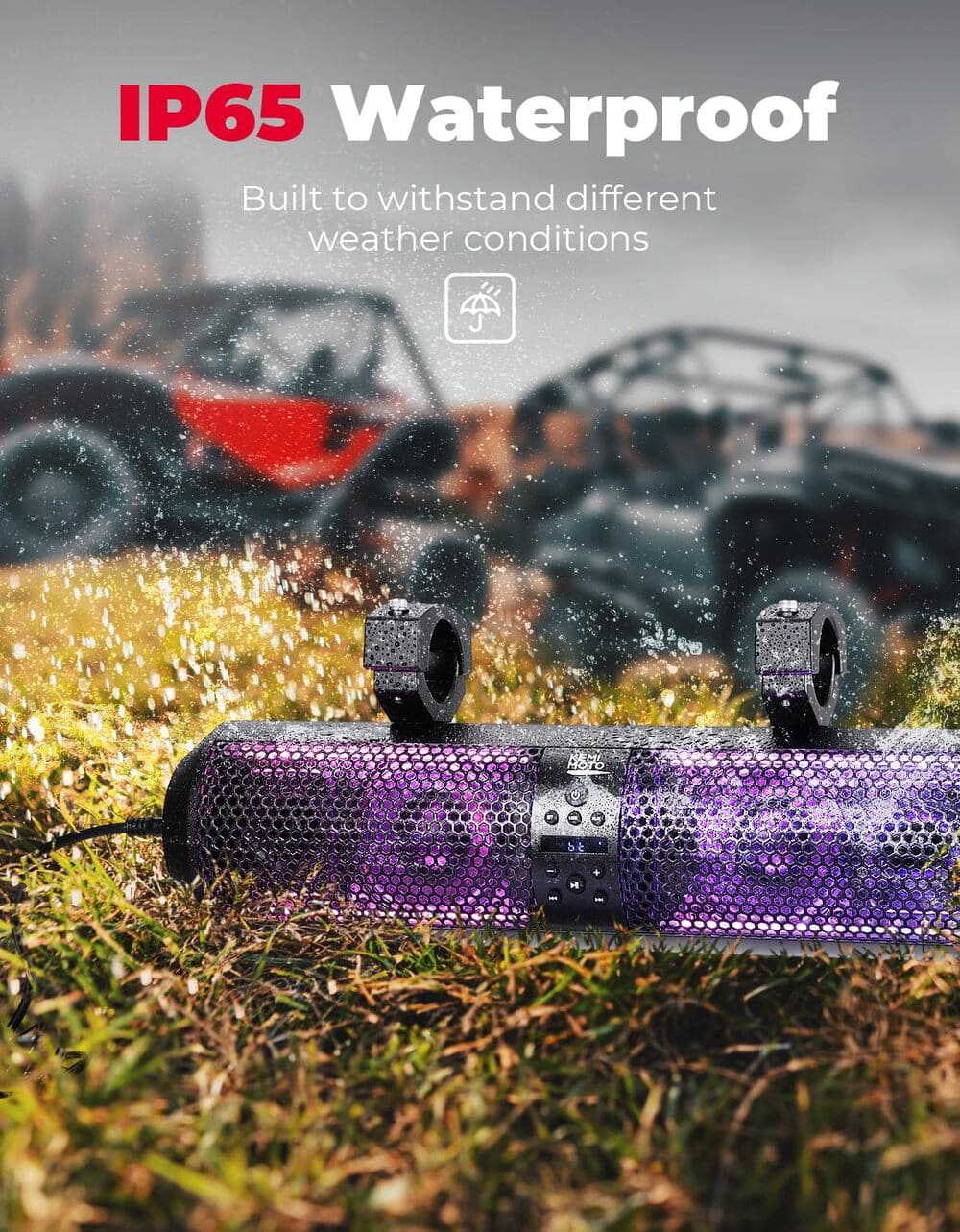 Kemimoto 18" UTV Sound Bar with RGB & Bluetooth for 1.56"-2.25" Cages