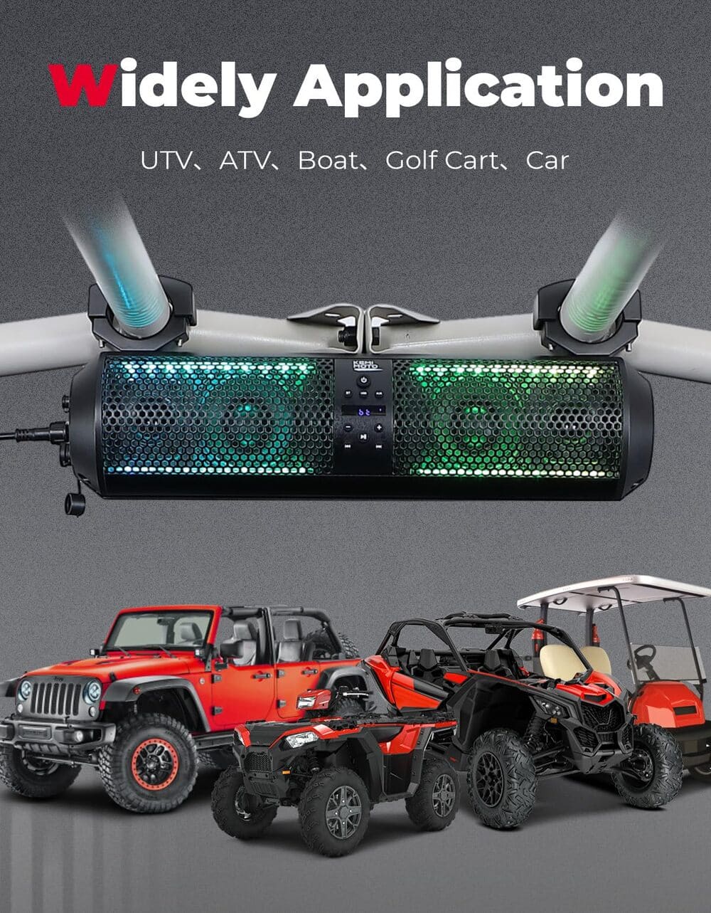 Kemimoto 18" UTV Sound Bar with RGB & Bluetooth for 1.56"-2.25" Cages
