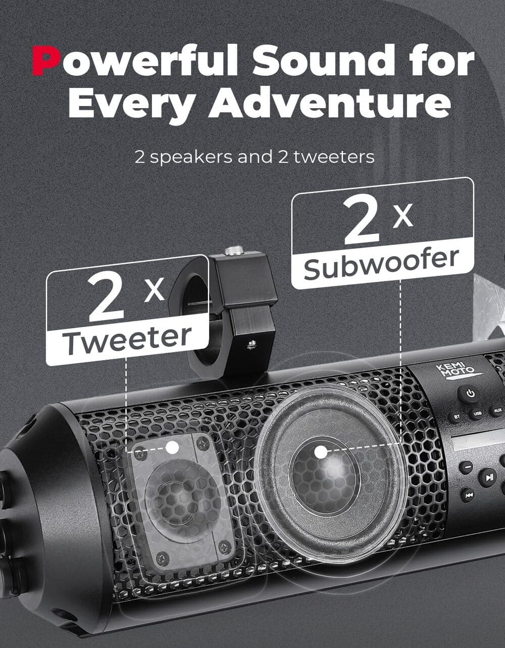 Kemimoto 18" UTV Sound Bar with RGB & Bluetooth for 1.56"-2.25" Cages