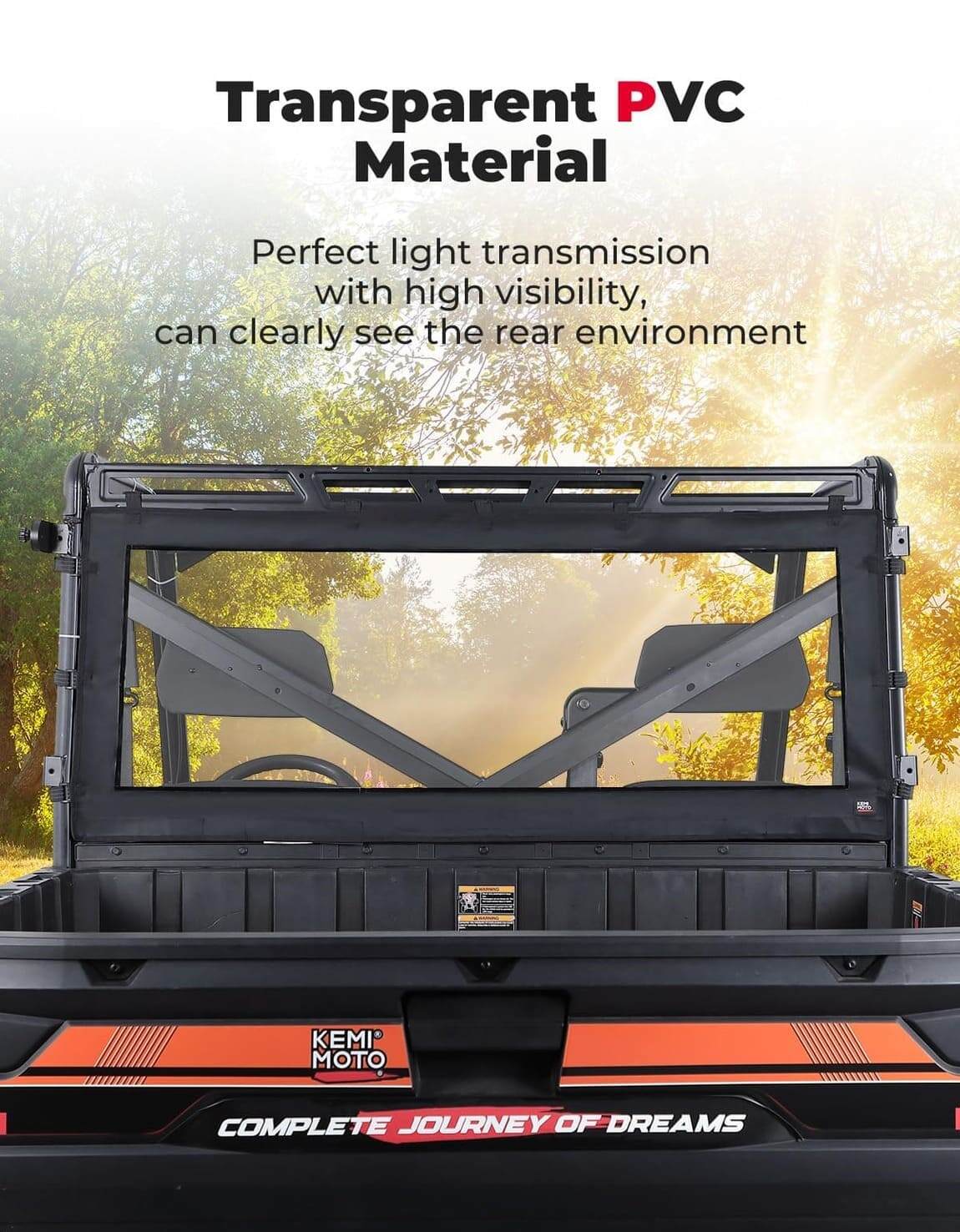 Kemimoto '20-'24 Polaris Ranger XP 1000 Upgraded PVC Rear Window