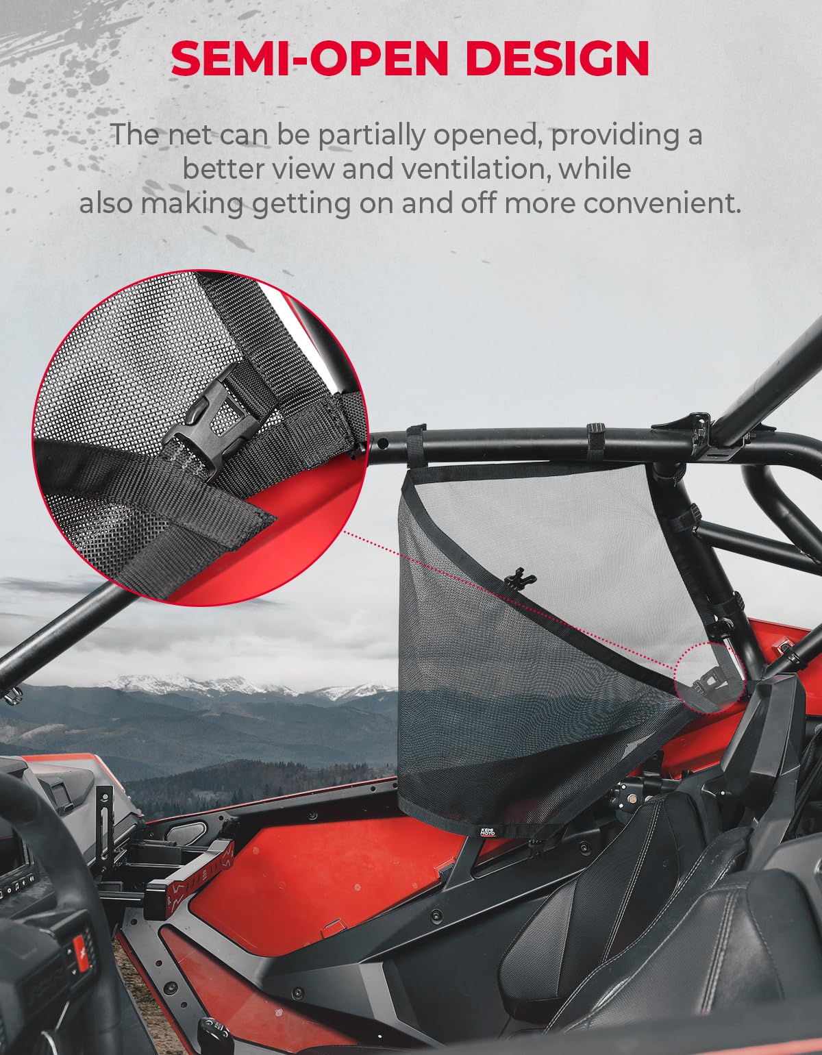 Kemimoto '20-'24 Polaris RZR PRO XP 2 Seat Window Net Roll Cage Mesh