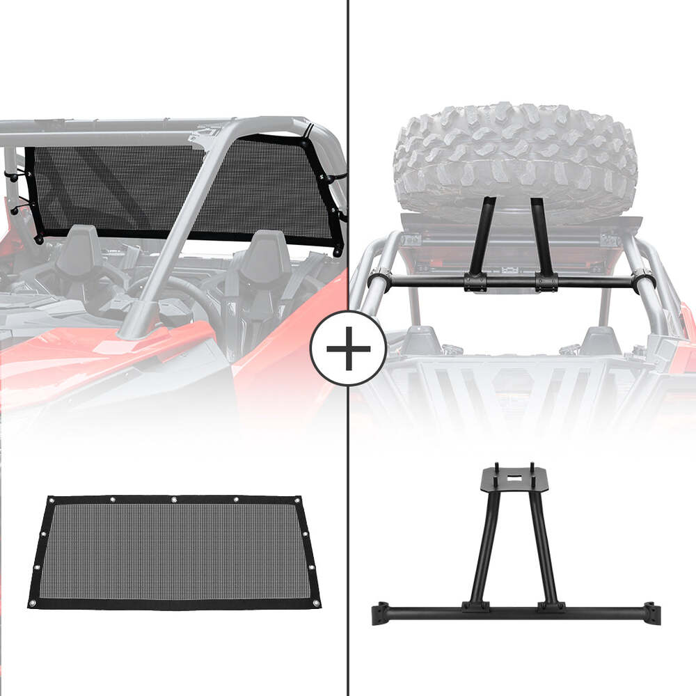Kemimoto '20-'24 Polaris RZR PRO XP Soft Rear Window Net & Spare Tire Carrier