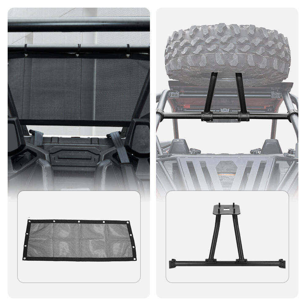 Kemimoto '20-'24 Polaris RZR PRO XP Soft Rear Window Net & Spare Tire Carrier