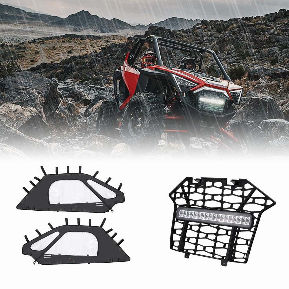 Kemimoto '20-'24 Polaris RZR Pro XP Soft Upper Doors & Front Mesh Grill with LED Light Bar