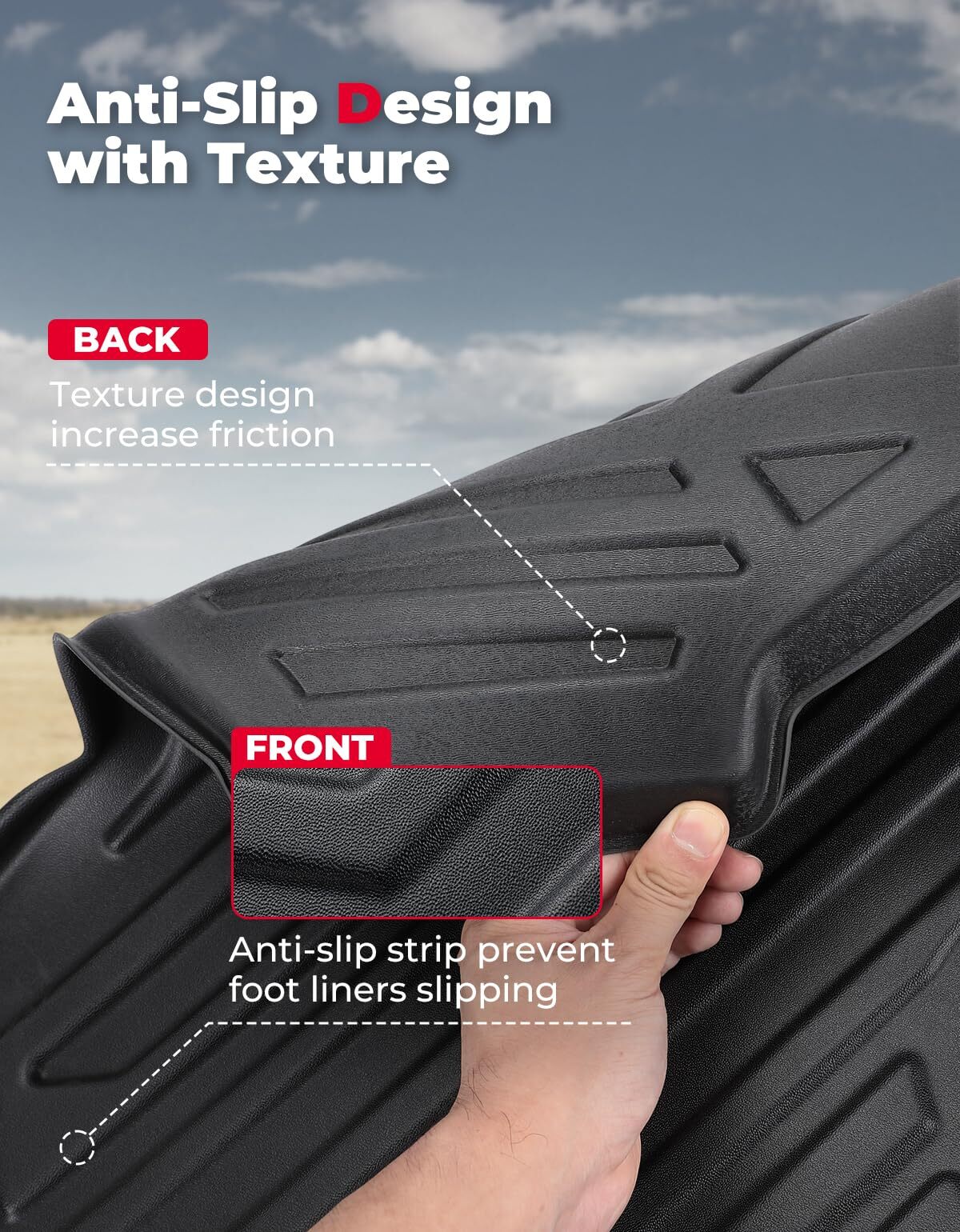 Kemimoto '23 Honda Pioneer 1000-6 Anti-Slip Floor Mats 4Pcs