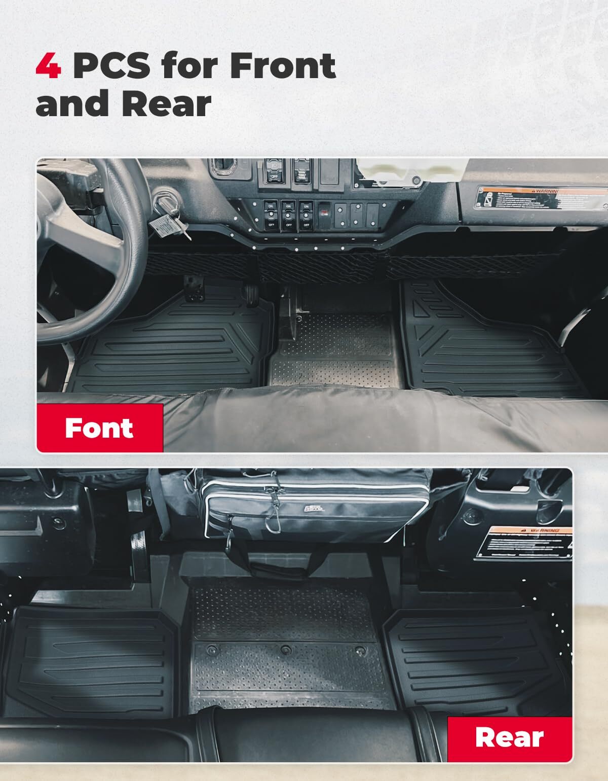 Kemimoto '23 Honda Pioneer 1000-6 Anti-Slip Floor Mats 4Pcs