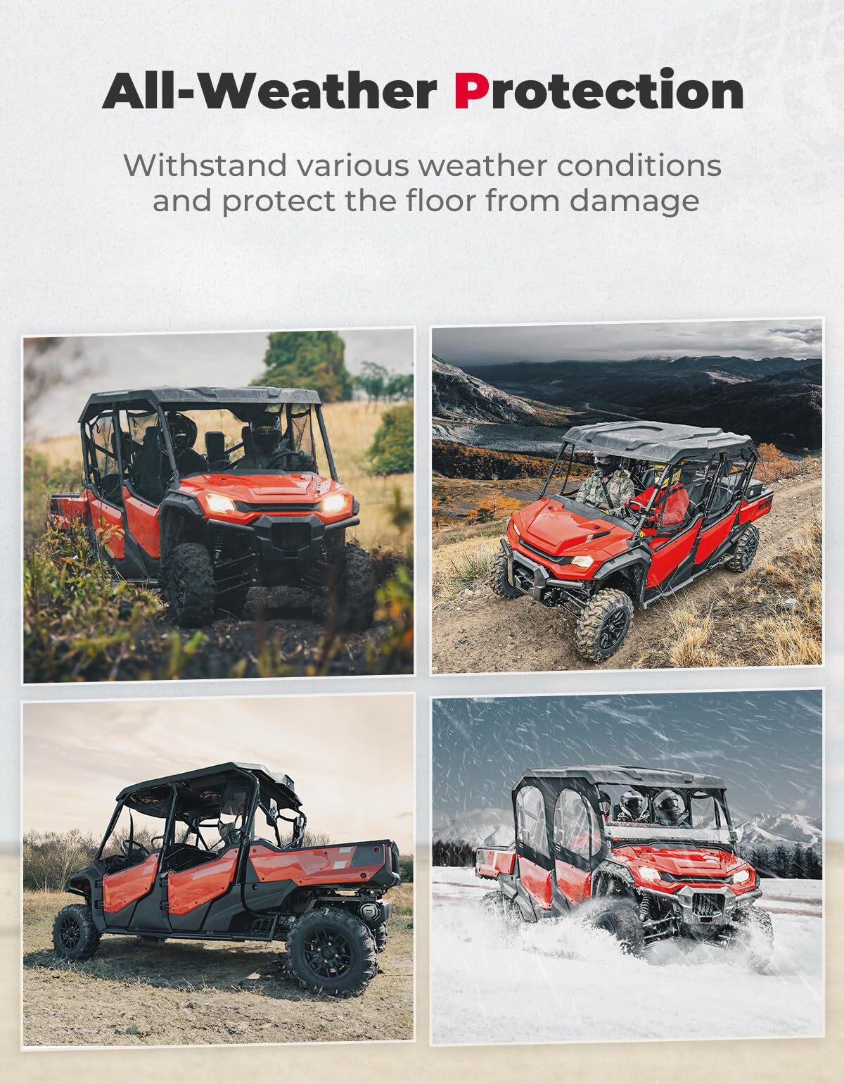 Kemimoto '23 Honda Pioneer 1000-6 Anti-Slip Floor Mats 4Pcs