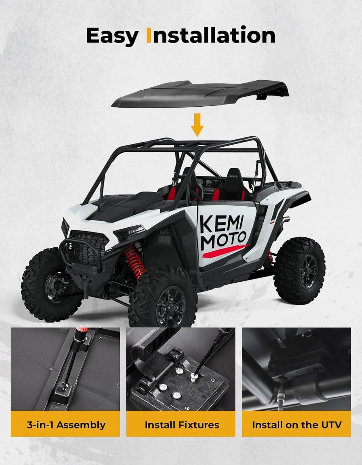 Kemimoto '24-'25 Polaris RZR XP 1000 3-in-1 UTV Roof Hard Top