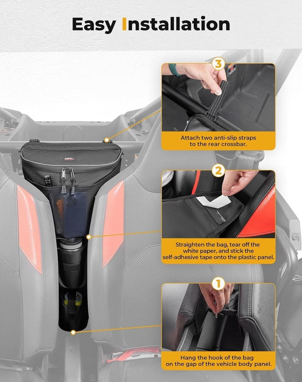 Kemimoto '24-'25 Polaris RZR XP 1000/ 4 Center Storage Bag with Cup holder