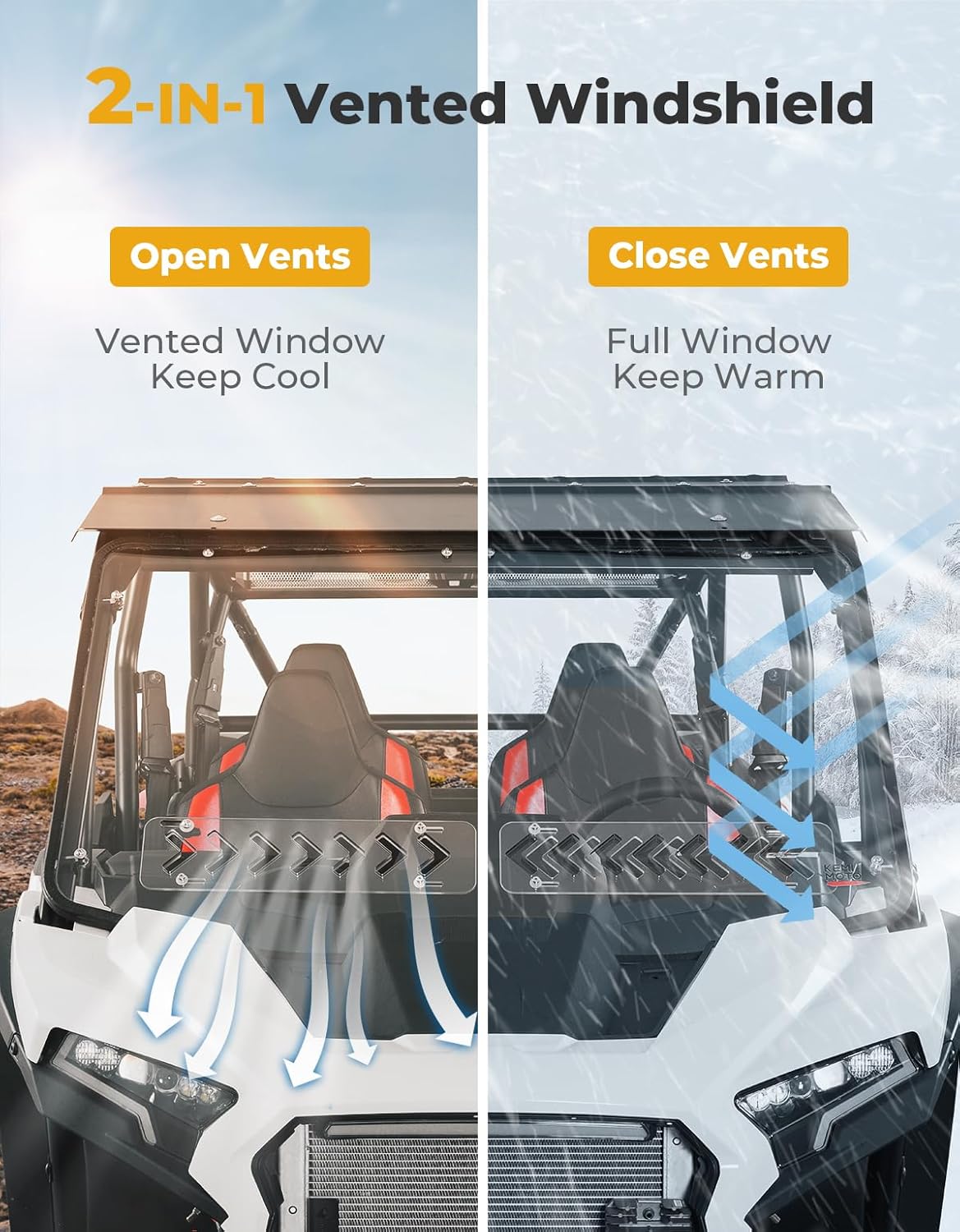 Kemimoto '24+ Polaris RZR XP 1000 /4 Front Full Windshield