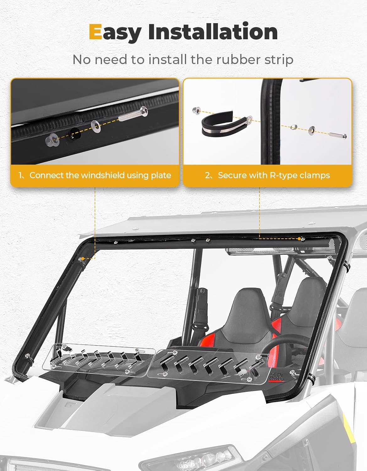 Kemimoto '24+ Polaris RZR XP 1000 /4 Front Full Windshield