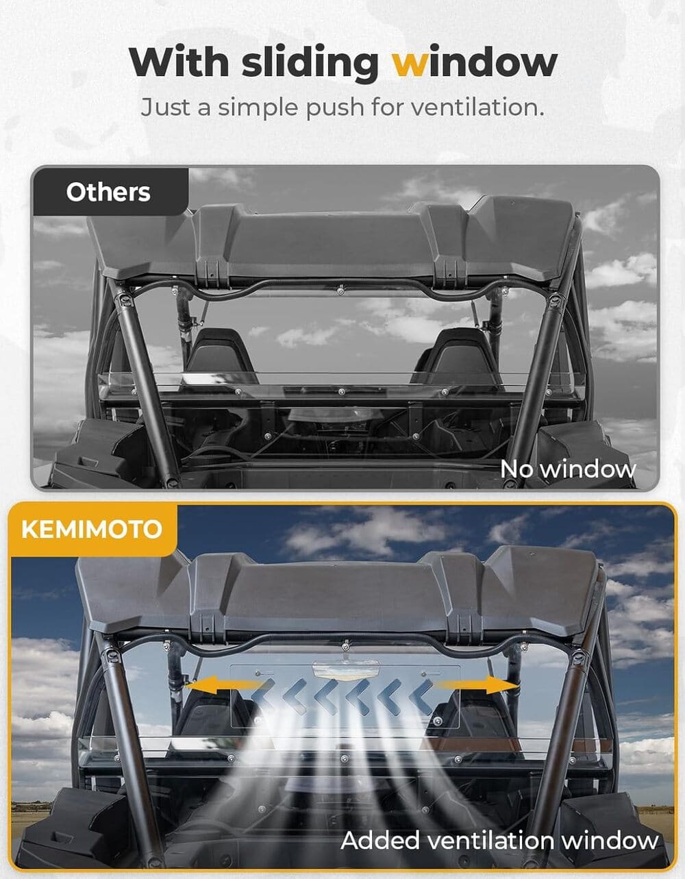 Kemimoto '24+ Polaris RZR XP 1000 Vented Clear Rear Windshield