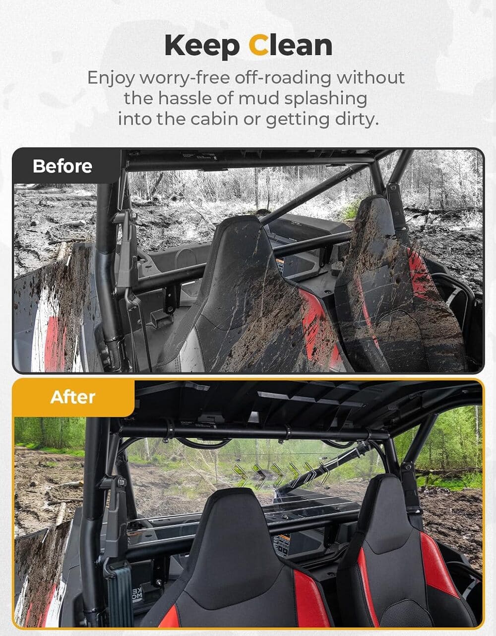Kemimoto '24+ Polaris RZR XP 1000 Vented Clear Rear Windshield