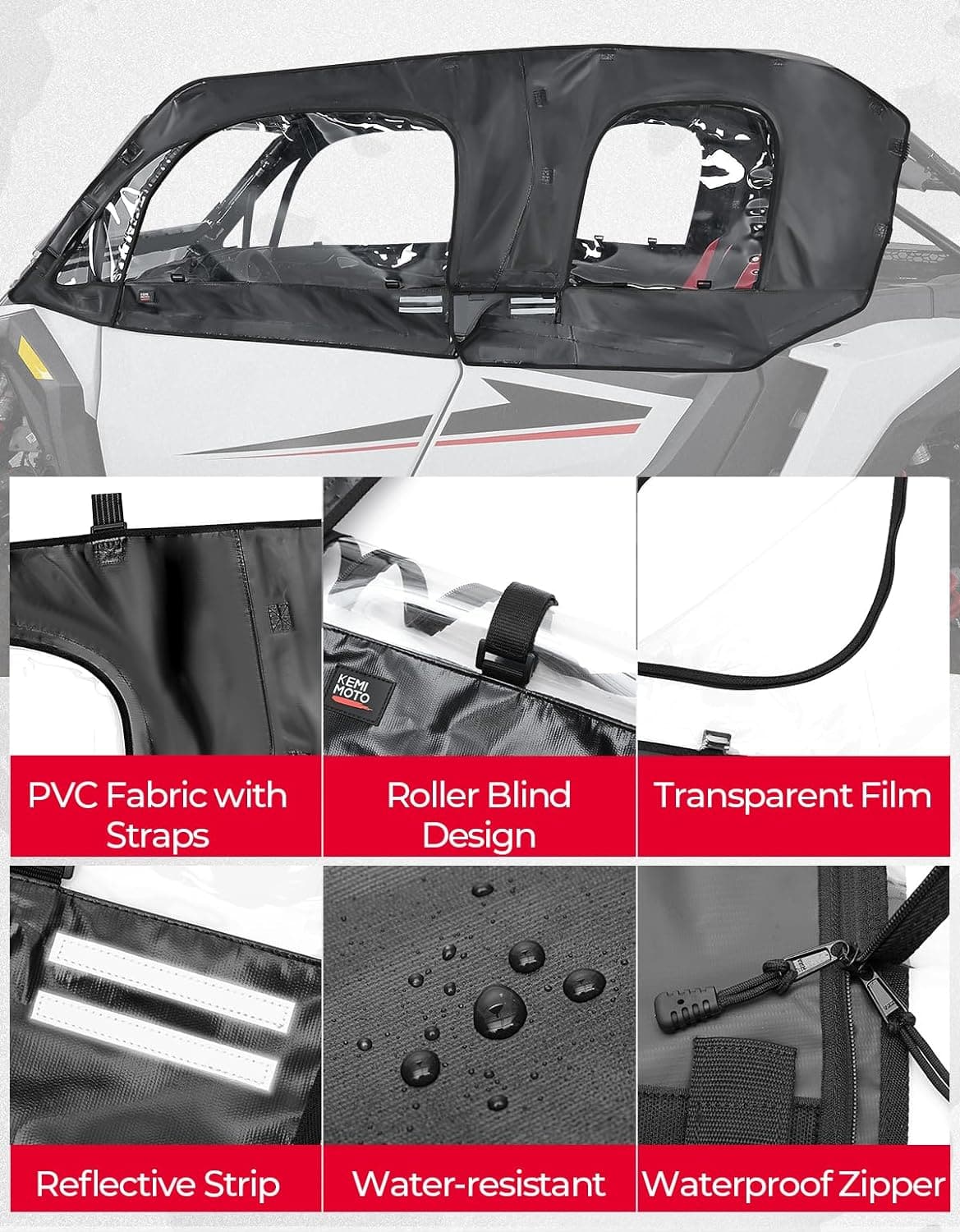 Kemimoto '24+ Polaris RZR XP 4 1000 Soft Cab Enclosure Upper Doors