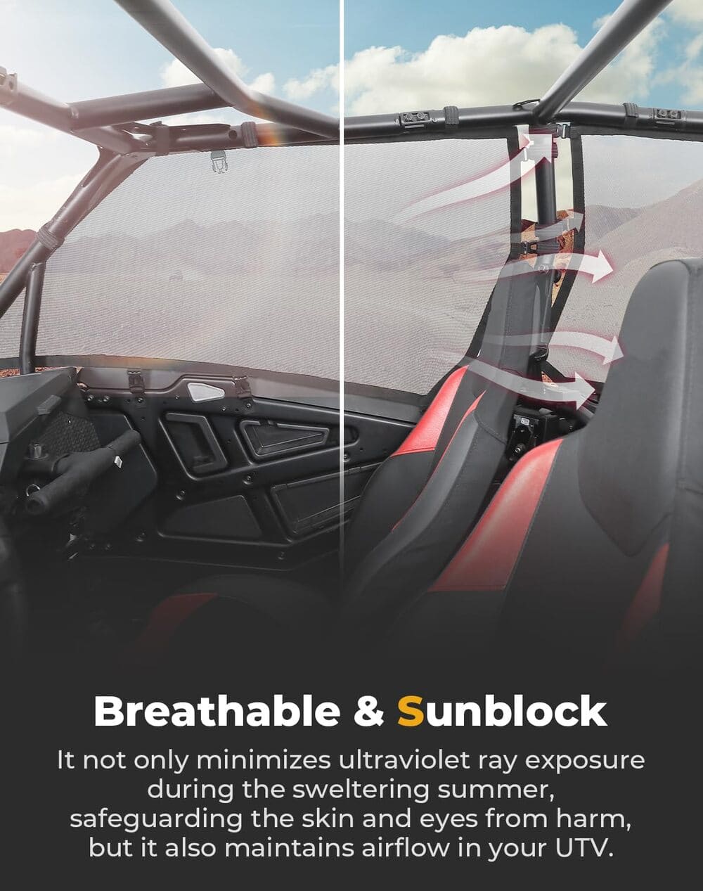 Kemimoto '24 Polaris RZR XP 4 1000 Window Mesh Net Side Soft Windshield