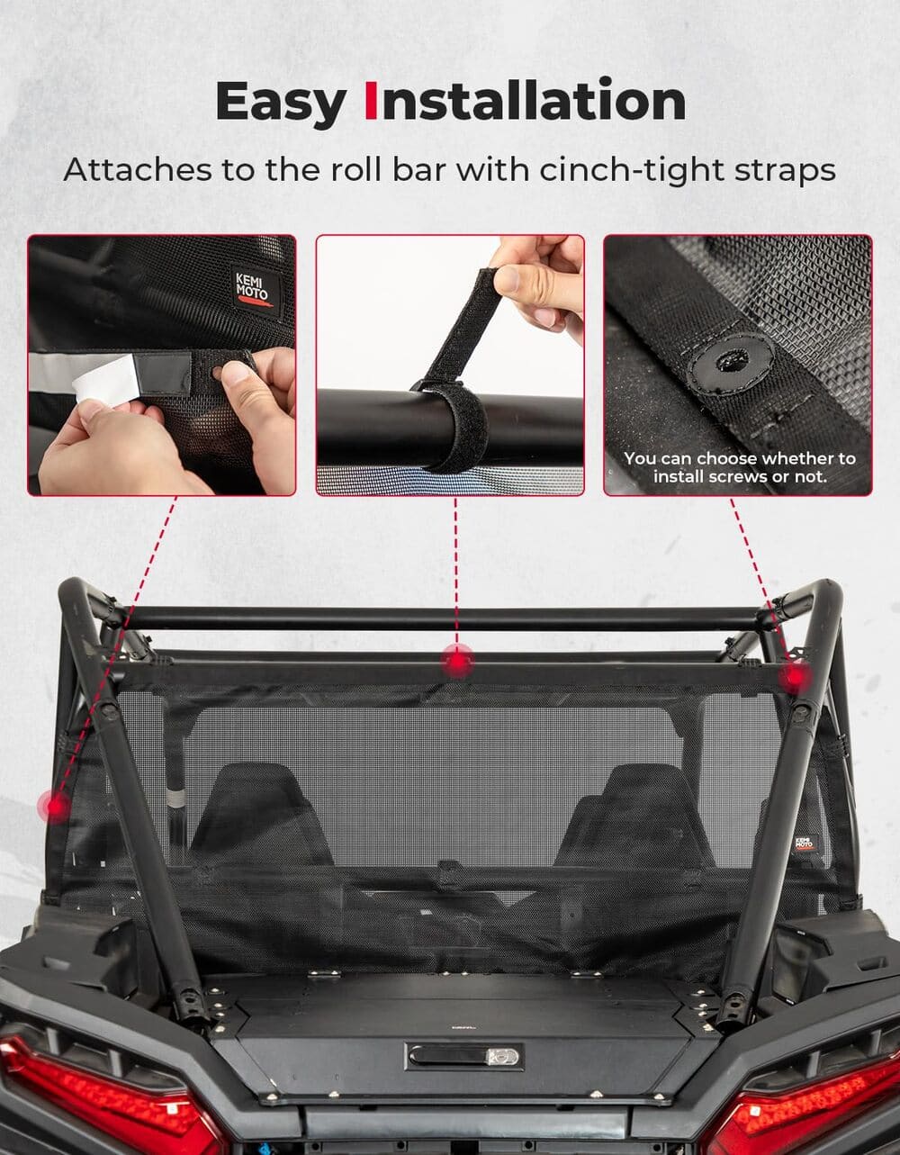 Kemimoto '24 Polaris RZR XP/XP 4 1000 Rear Window Net Soft Ventilated Window