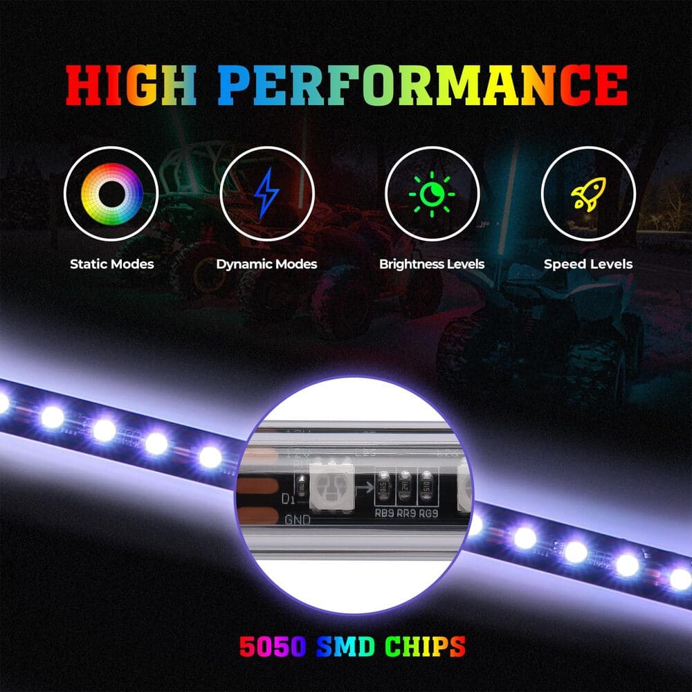 Kemimoto 2Pcs 4Ft Black Limited LED Whip Light with RF Remote Control
