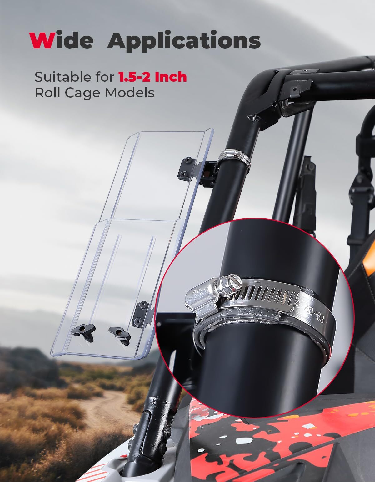 Kemimoto Can-Am Maverick X3 1.5"-2.2" Roll Bar 2Pcs UTV Side Wind Deflectors