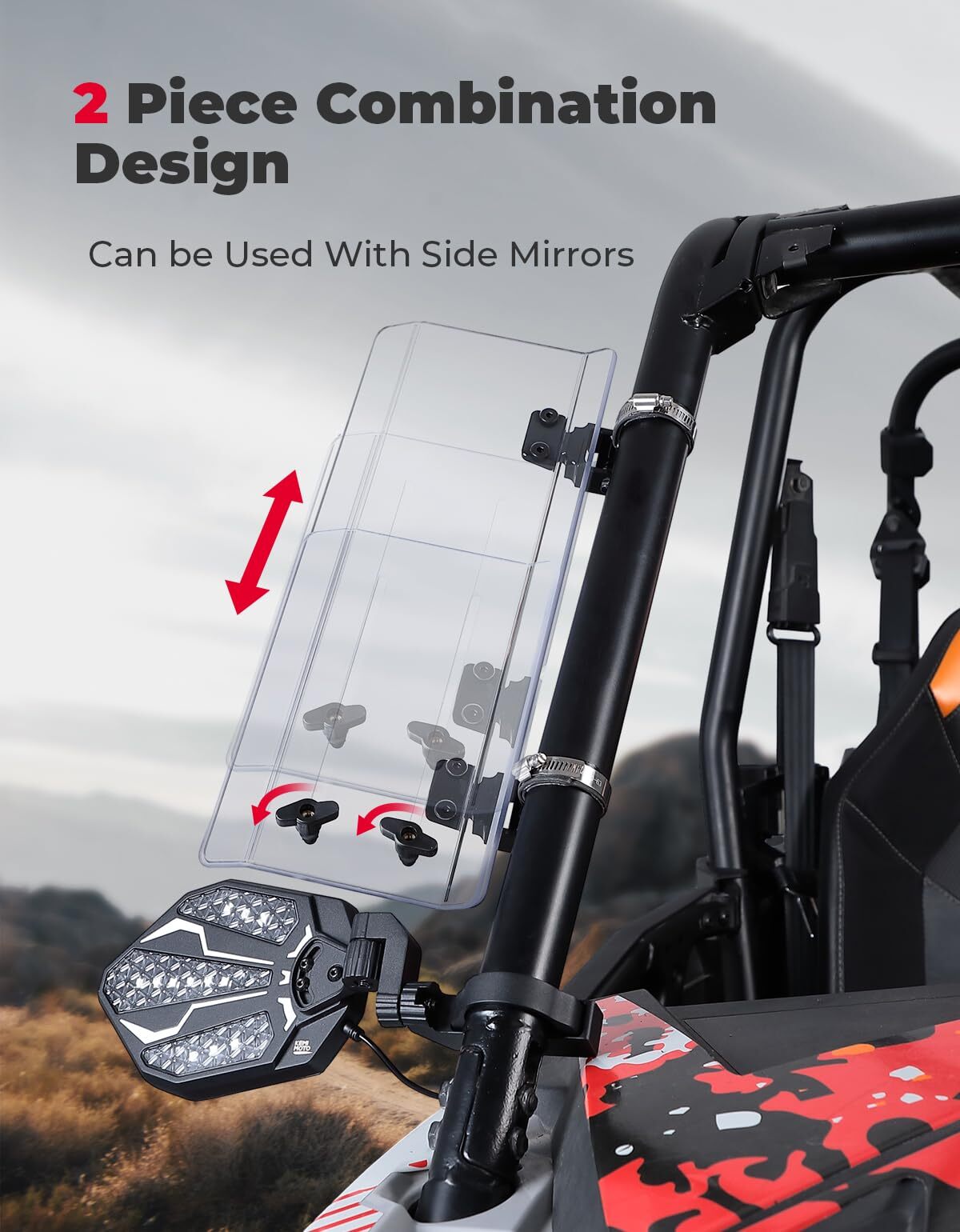 Kemimoto Can-Am Maverick X3 1.5"-2.2" Roll Bar 2Pcs UTV Side Wind Deflectors