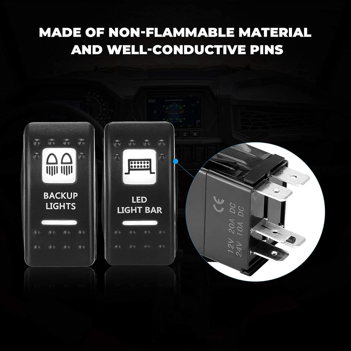 Kemimoto 2PCS Whip Light w/RF, APP Control & Flag Mount & 12V Switch On-off