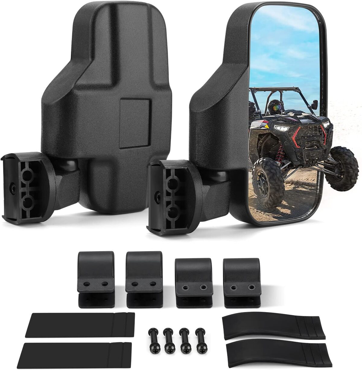 Kemimoto 360 Degree Adjustable Side Mirrors with 1.75"/2" Roll Bar Cage - 1 Pair