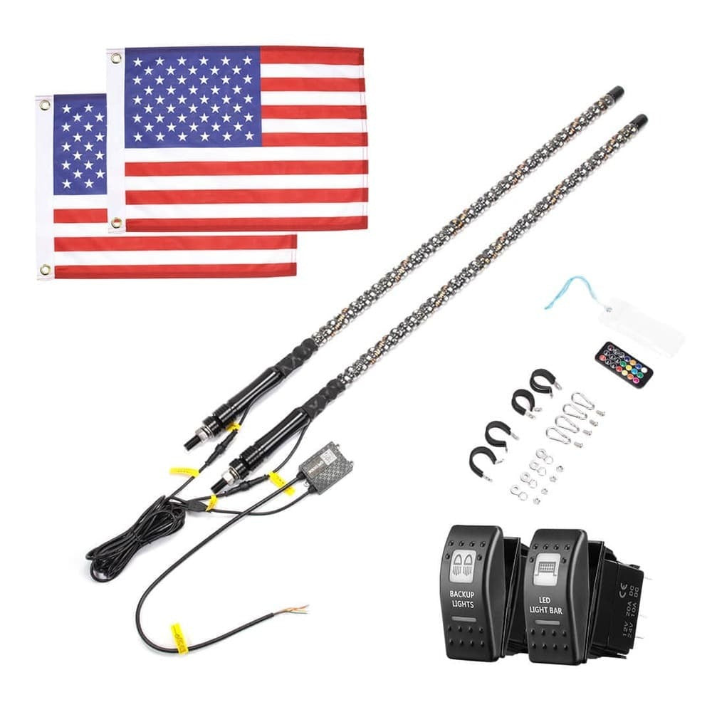 Kemimoto 3ft 2Pcs Spiral Whip Light Bluetooth Control
