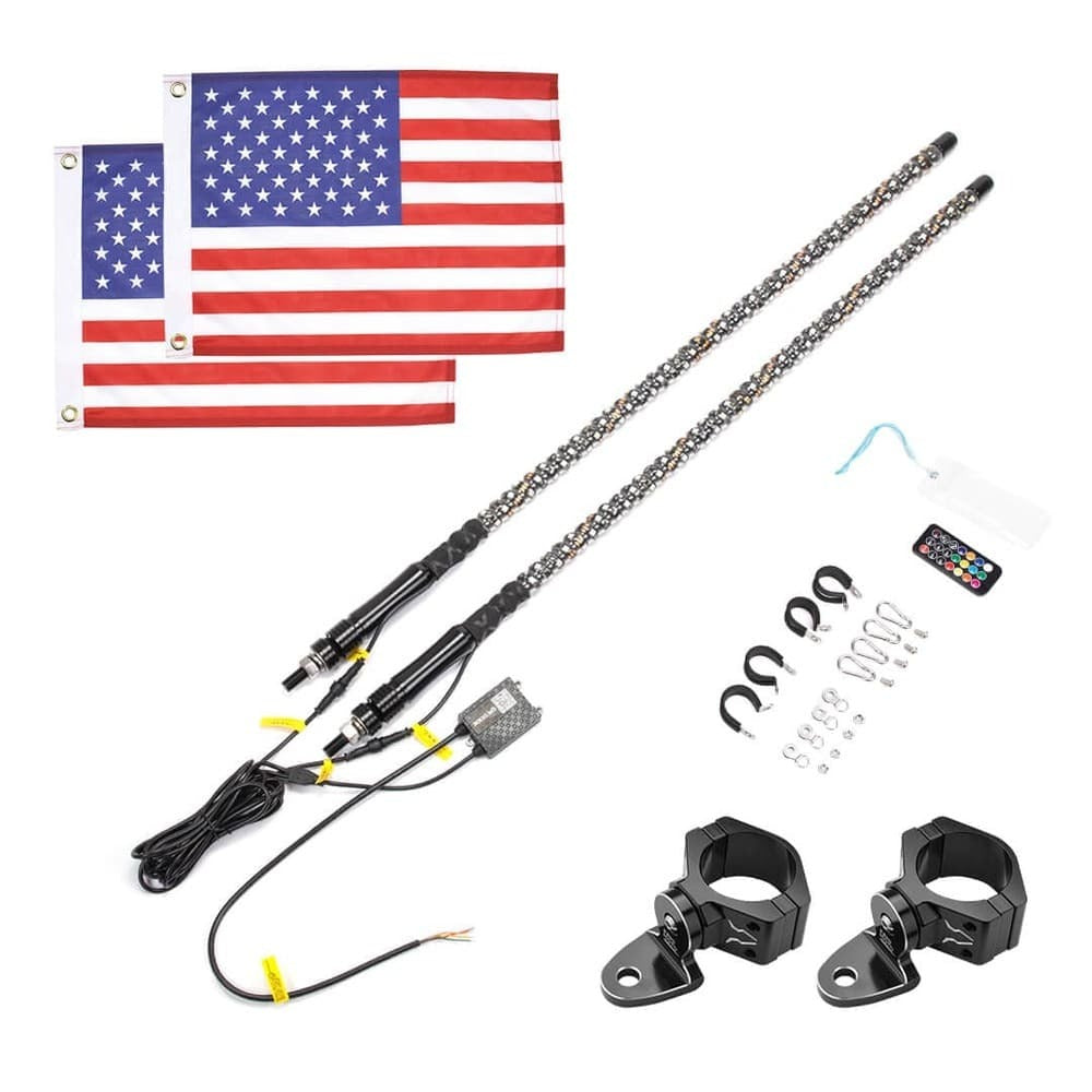Kemimoto 3ft 2Pcs Spiral Whip Light Bluetooth Control