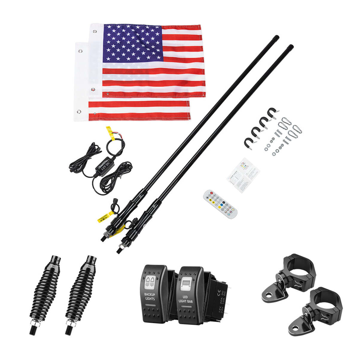 Kemimoto 3FT Black Limited Led Whip Light with RF Remote Control 2Pcs