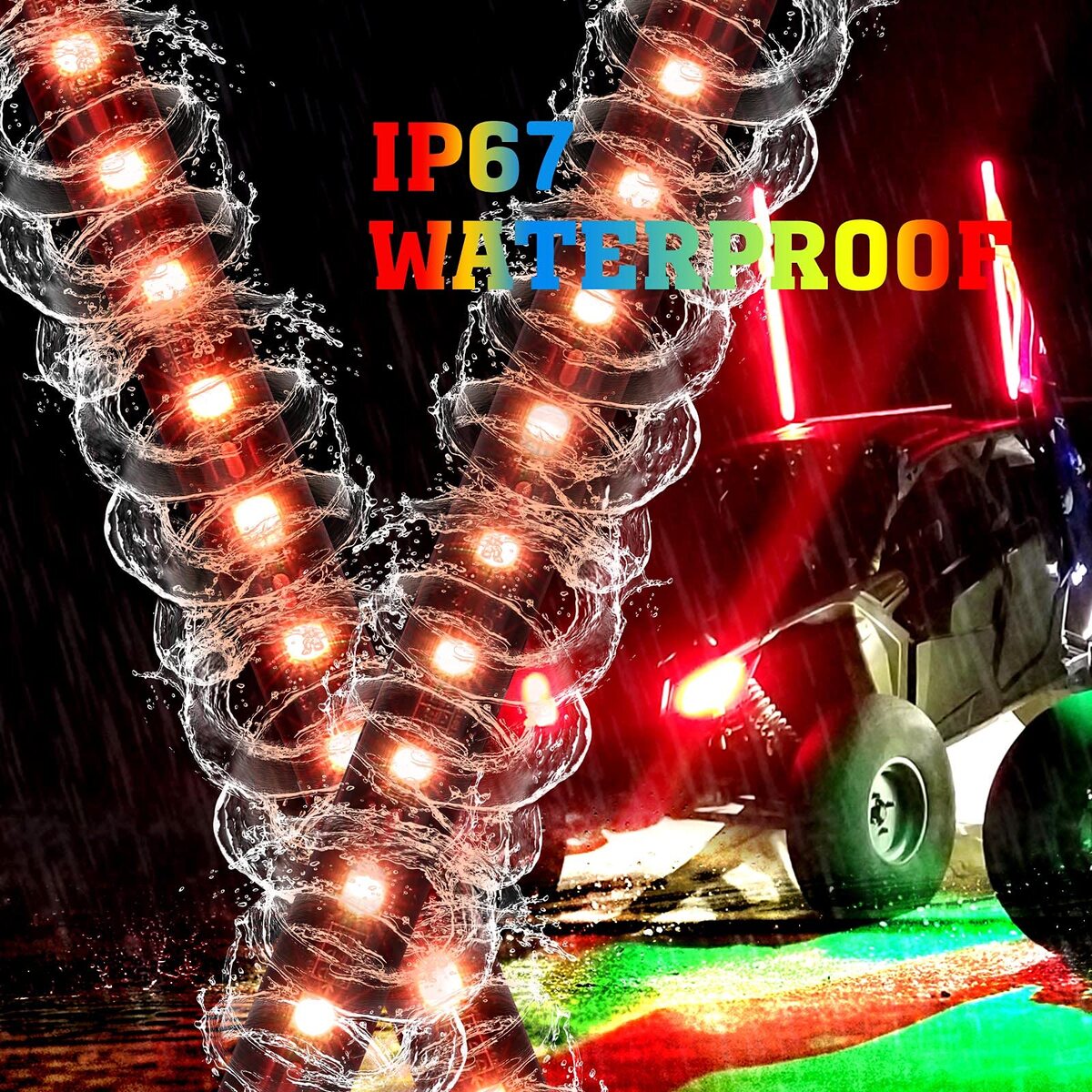 Kemimoto 3FT Black Limited Led Whip Light with RF Remote Control 2Pcs