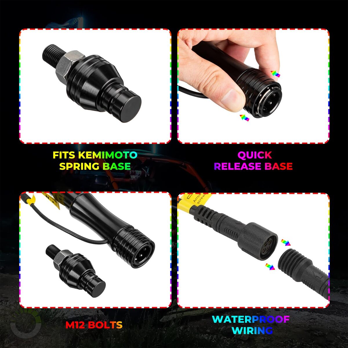 Kemimoto 3FT Black Limited Led Whip Light with RF Remote Control 2Pcs