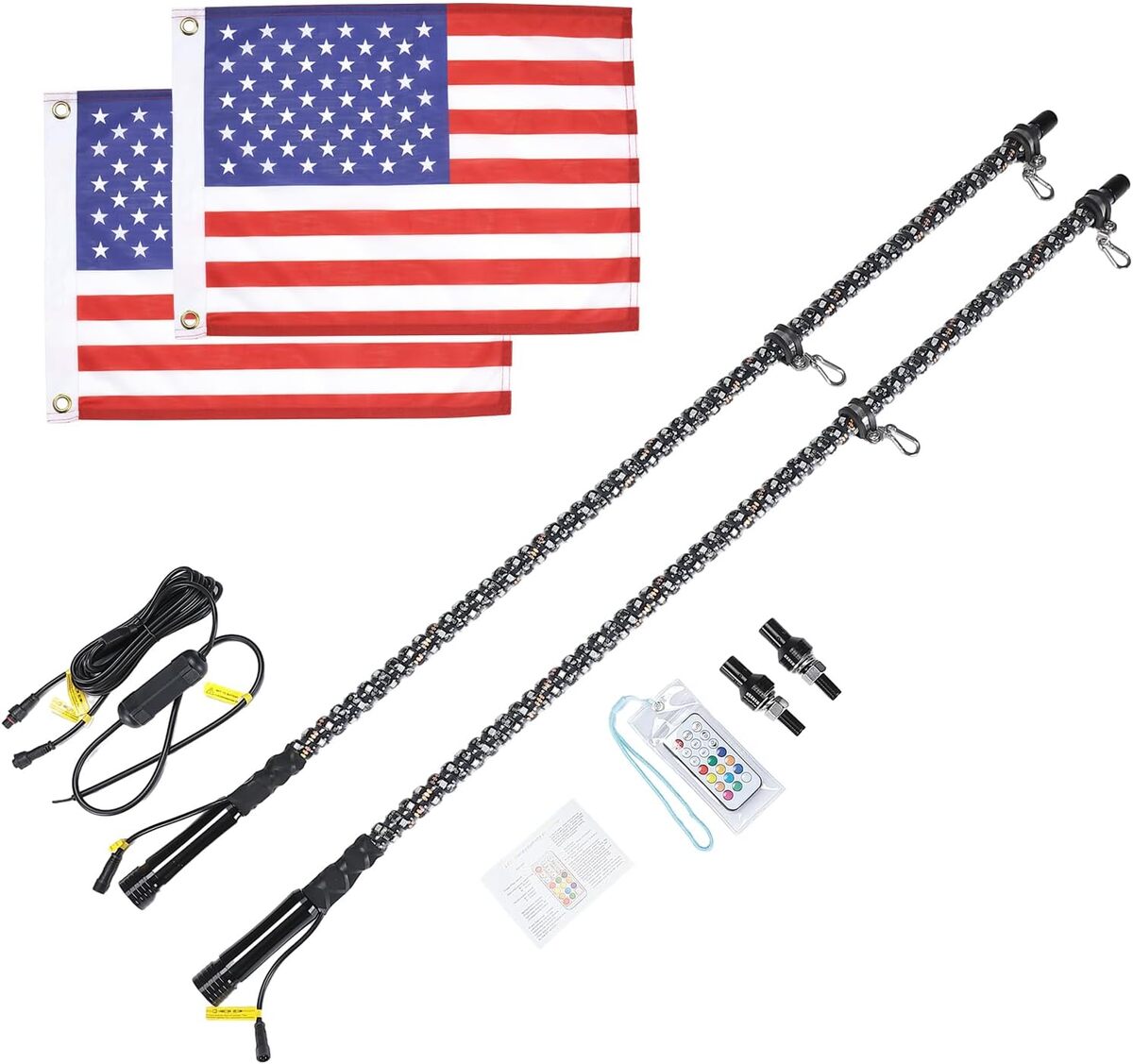 Kemimoto 366 Colors 2Pcs 4FT Spiral Whip Light with RF Remote Control