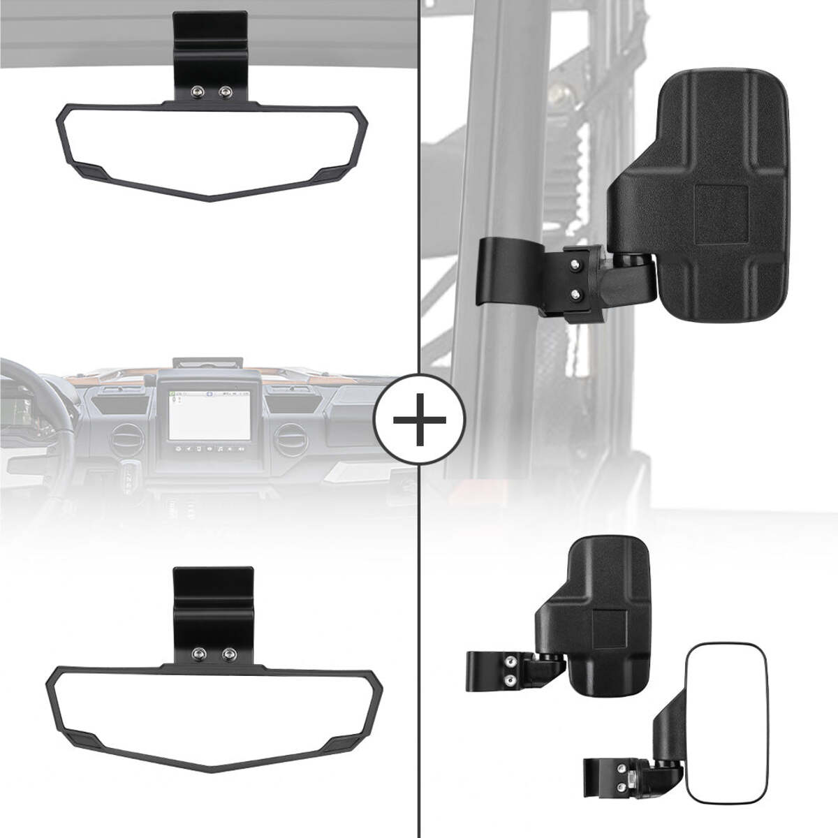 Kemimoto Polaris Ranger Adjustable Side Mirrors & Rear View Mirror