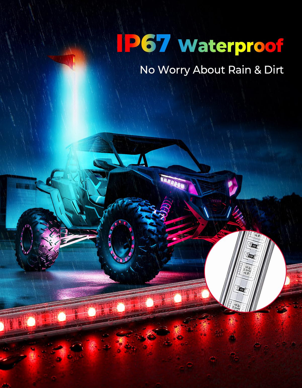 Kemimoto ATV/UTV 5FT & RGB LED Whip Lights - 1Pc